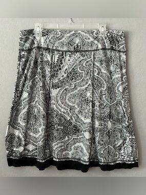FOR CYNTHIA Black White Paisley Print A Line Skirt Boho Artsy Festival Size XL